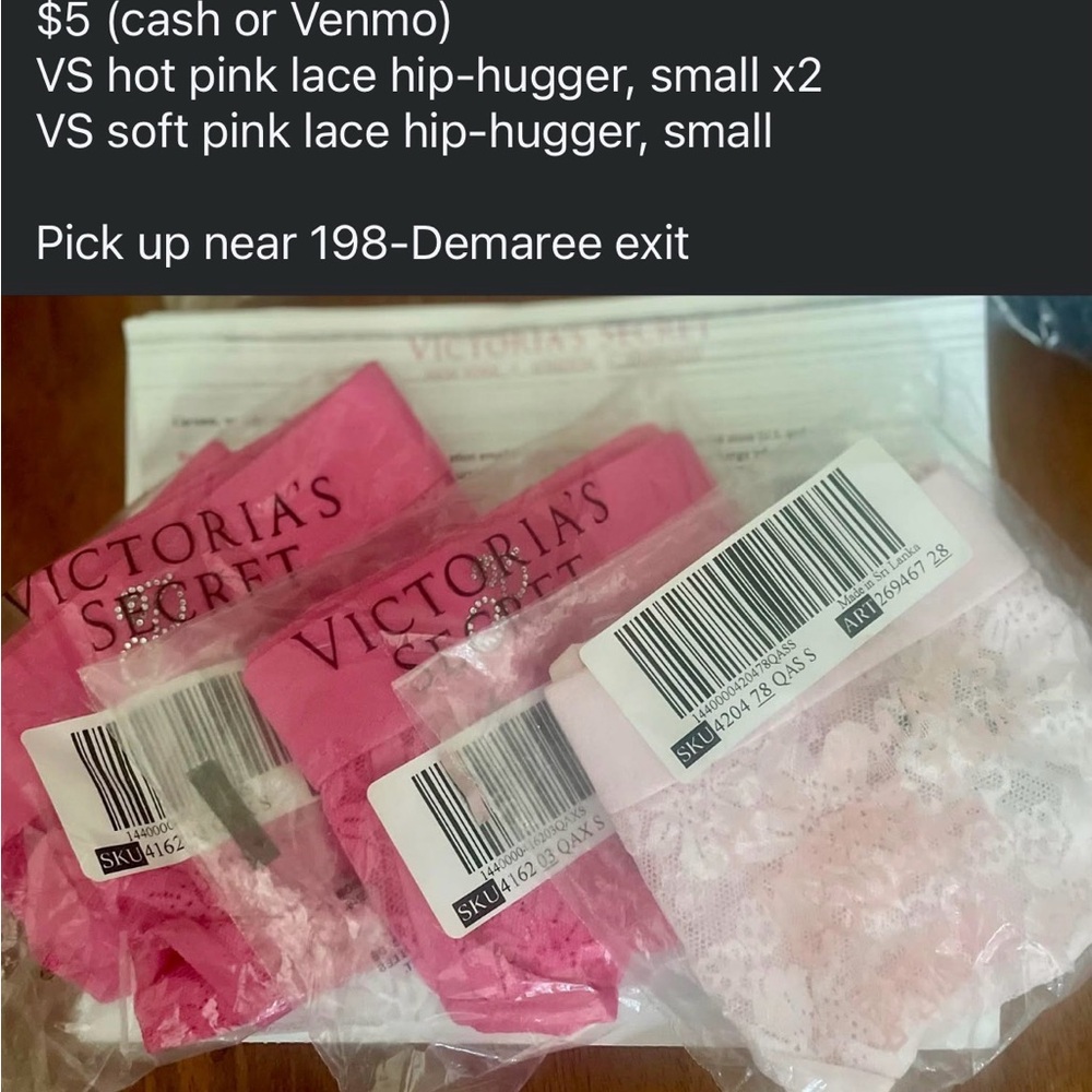 Victoria's Secret Pink Lace Hip-Huggers Trio